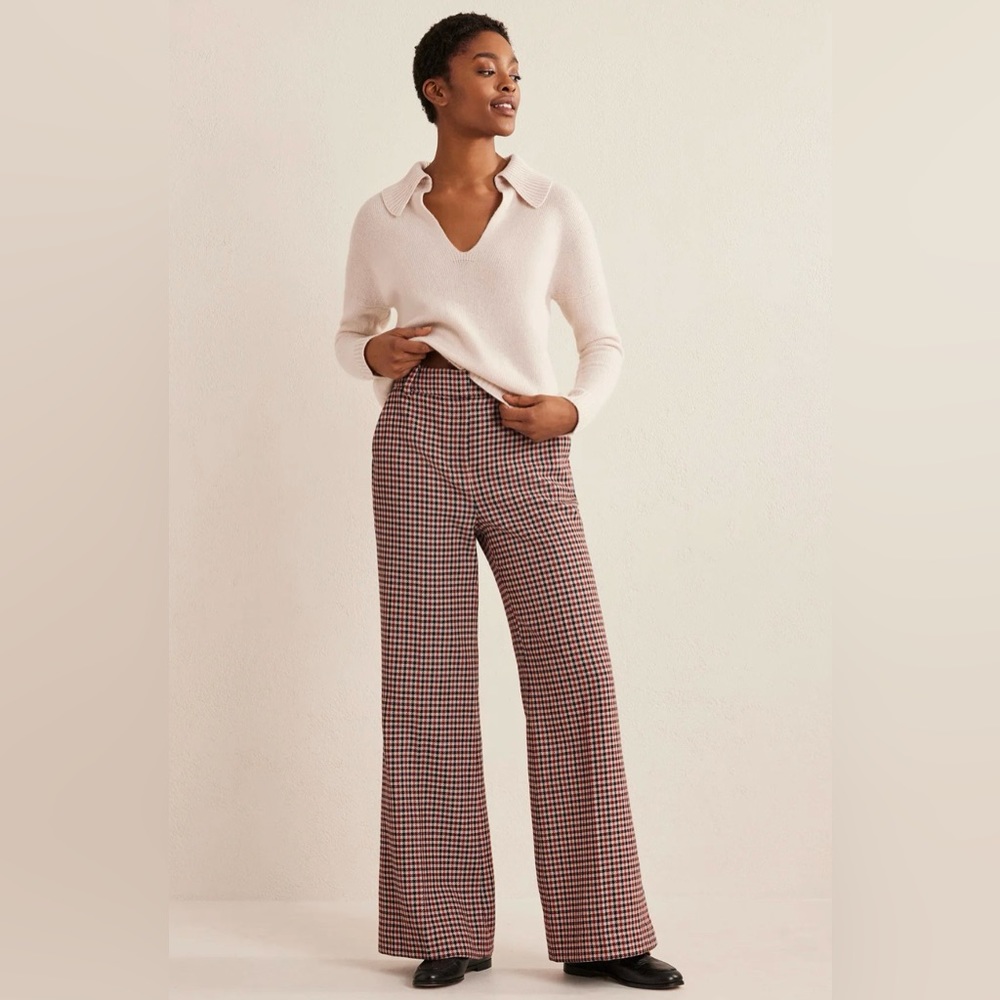 NWT Boden Wide Leg Flared Check Pants Size 8
